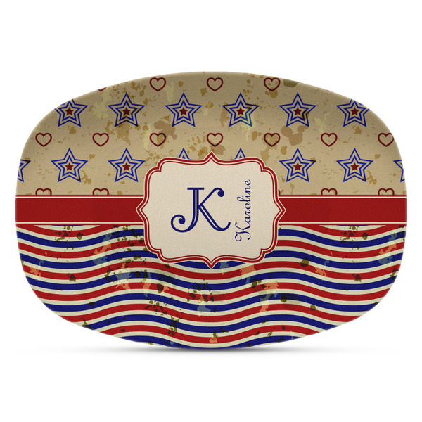 Custom Vintage Stars & Stripes Plastic Platter - Microwave & Oven Safe Composite Polymer (Personalized)