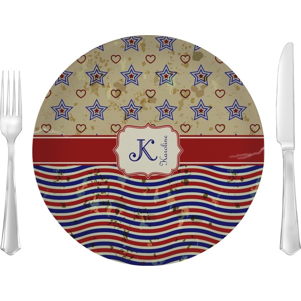 Custom Vintage Stars & Stripes Glass Lunch / Dinner Plate 10" (Personalized)