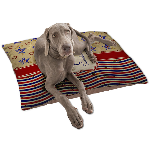 Custom Vintage Stars & Stripes Dog Bed - Large w/ Name and Initial