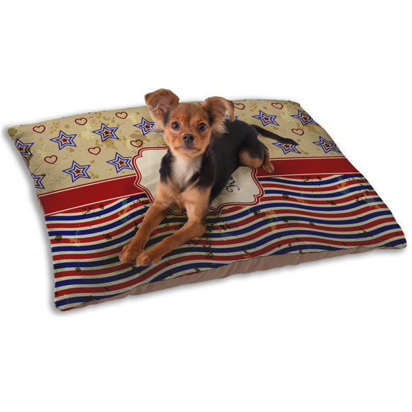 Custom Vintage Stars & Stripes Dog Bed - Small w/ Name and Initial