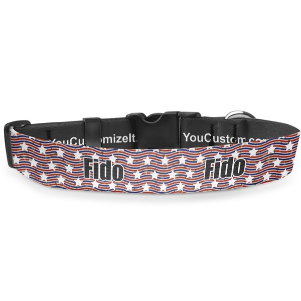 Custom Vintage Stars & Stripes Deluxe Dog Collar - Medium (11.5" to 17.5") (Personalized)