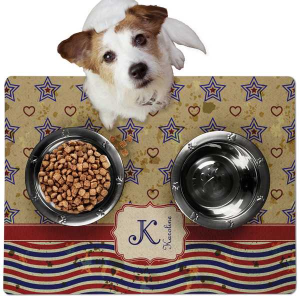 Vintage Stars & Stripes Dog Food Mat - Medium LIFESTYLE