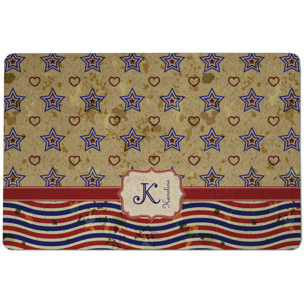 Custom Vintage Stars & Stripes Dog Food Mat w/ Name and Initial