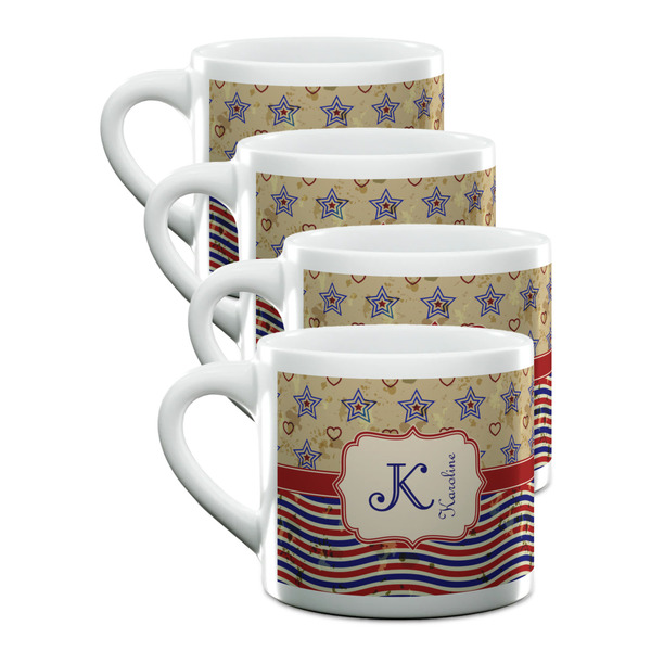Custom Vintage Stars & Stripes Double Shot Espresso Cups - Set of 4 (Personalized)