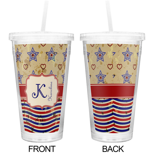 Vintage Stars & Stripes Double Wall Tumbler with Straw - Approval
