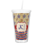 Vintage Stars & Stripes Double Wall Tumbler with Straw (Personalized)