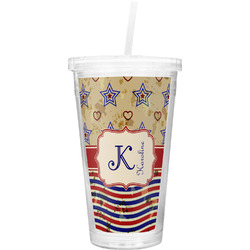 Vintage Stars & Stripes Double Wall Tumbler with Straw (Personalized)
