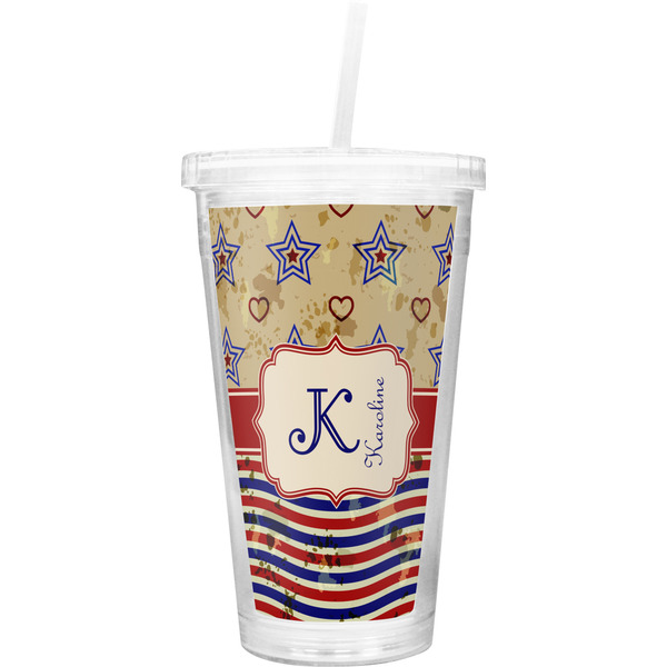 Custom Vintage Stars & Stripes Double Wall Tumbler with Straw (Personalized)