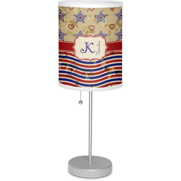 Custom Vintage Stars & Stripes 7" Drum Lamp with Shade Linen (Personalized)
