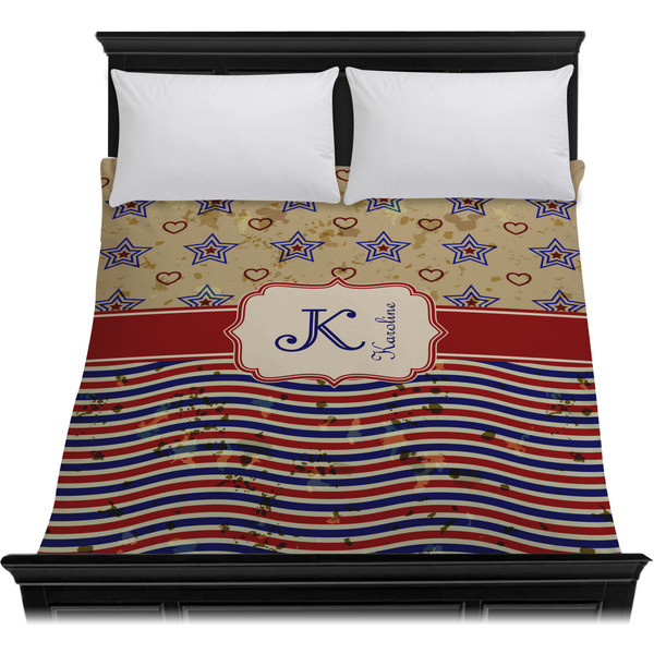 Vintage Stars & Stripes Duvet Cover - Queen - On Bed - No Prop