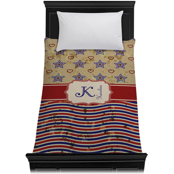 Vintage Stars & Stripes Duvet Cover - Twin - On Bed - No Prop