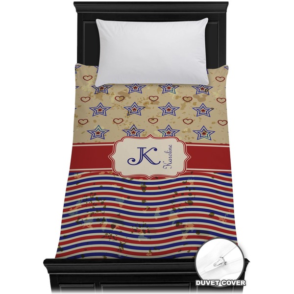 Custom Vintage Stars & Stripes Duvet Cover - Twin (Personalized)