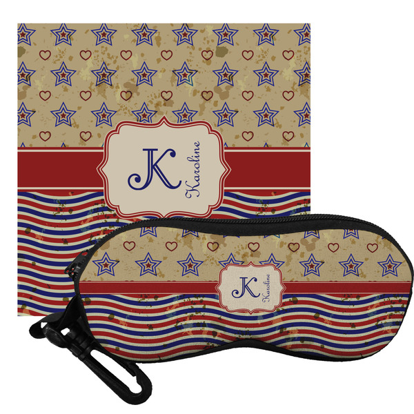 Custom Vintage Stars & Stripes Eyeglass Case & Cloth (Personalized)