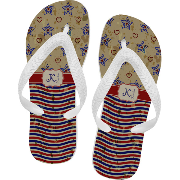 Custom Vintage Stars & Stripes Flip Flops - Small (Personalized)
