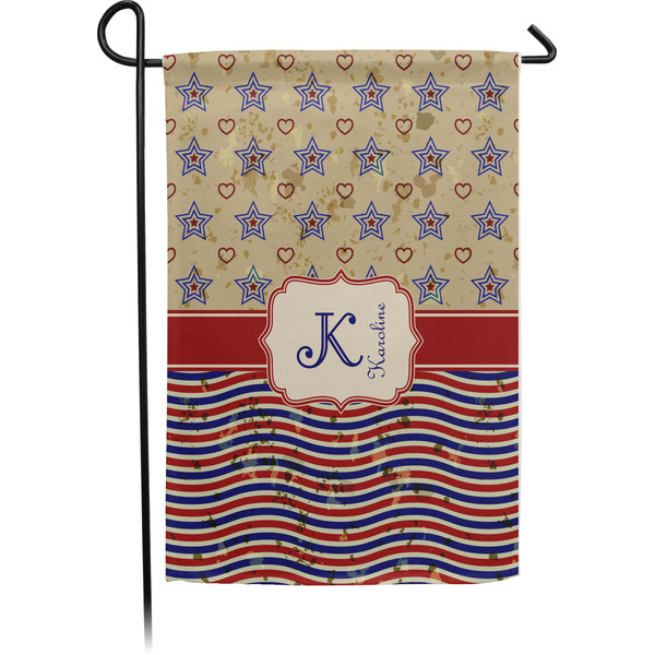 Custom Vintage Stars & Stripes Small Garden Flag - Single Sided w/ Name and Initial