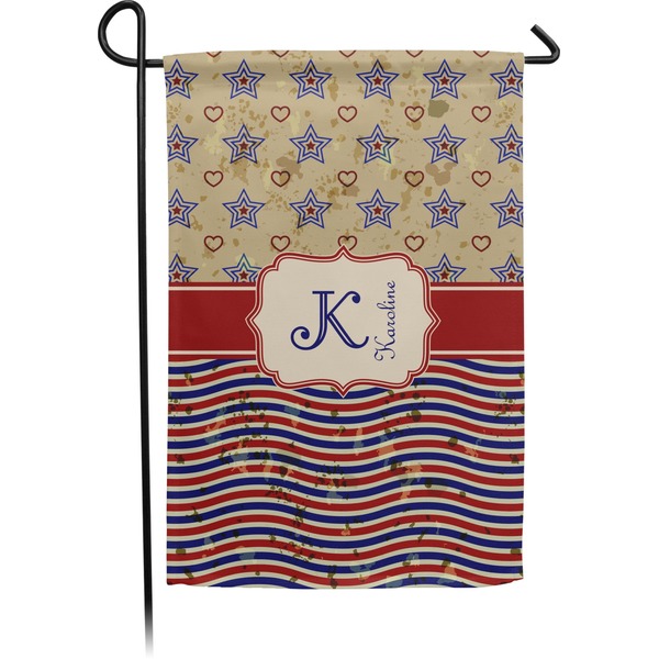 Custom Vintage Stars & Stripes Small Garden Flag - Double Sided w/ Name and Initial
