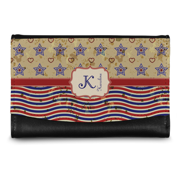 Custom Vintage Stars & Stripes Genuine Leather Women's Wallet - Small (Personalized)