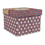 Vintage Stars & Stripes Gift Box with Lid - Canvas Wrapped - Large (Personalized)