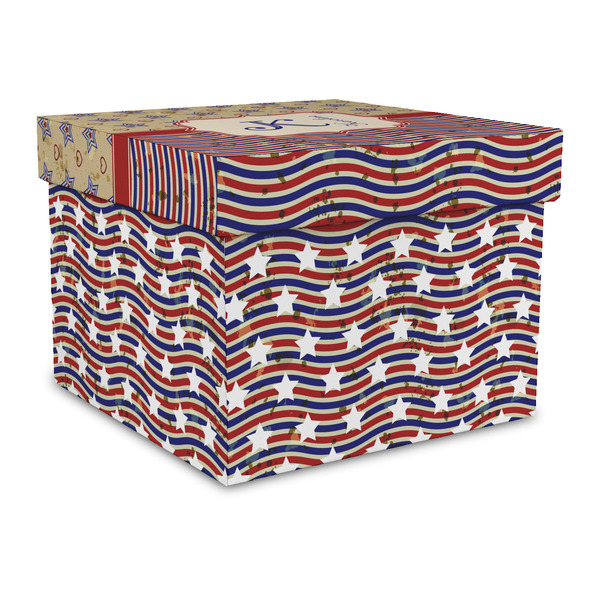 Custom Vintage Stars & Stripes Gift Box with Lid - Canvas Wrapped - Large (Personalized)