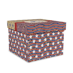 Vintage Stars & Stripes Gift Box with Lid - Canvas Wrapped - Medium (Personalized)