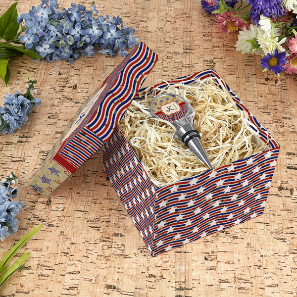 Vintage Stars & Stripes Gift Boxes with Lid - Canvas Wrapped - Medium - In Context