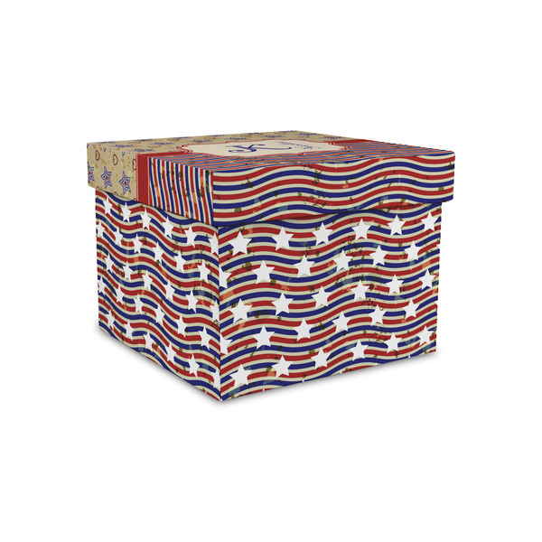 Custom Vintage Stars & Stripes Gift Box with Lid - Canvas Wrapped - Small (Personalized)