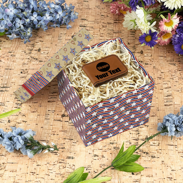 Vintage Stars & Stripes Gift Boxes with Lid - Canvas Wrapped - Small - In Context