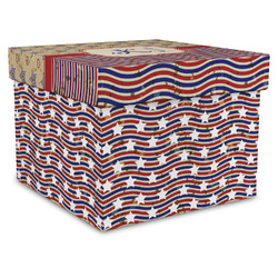 Vintage Stars & Stripes Gift Box with Lid - Canvas Wrapped - X-Large (Personalized)