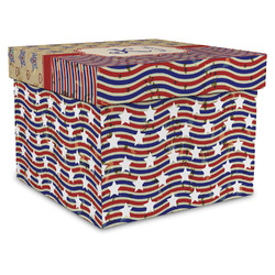 Vintage Stars & Stripes Gift Box with Lid - Canvas Wrapped - XX-Large (Personalized)