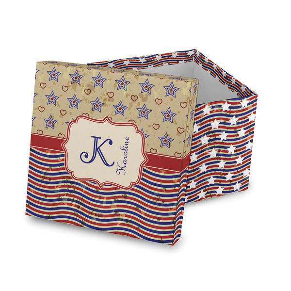Custom Vintage Stars & Stripes Gift Box with Lid - Canvas Wrapped (Personalized)