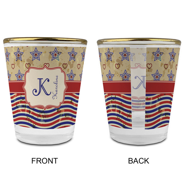 Vintage Stars & Stripes Glass Shot Glass - with gold rim - APPROVAL