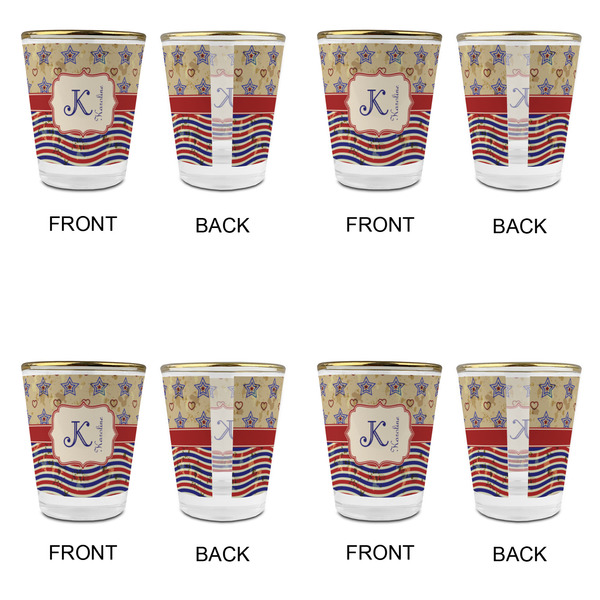 Vintage Stars & Stripes Glass Shot Glass - with gold rim - Set of 4 - APPROVAL