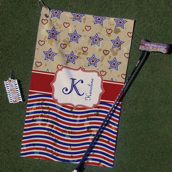 Custom Vintage Stars & Stripes Golf Towel Gift Set (Personalized)