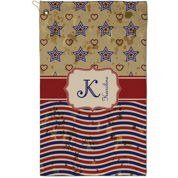 Custom Vintage Stars & Stripes Golf Towel - Poly-Cotton Blend - Small w/ Name and Initial