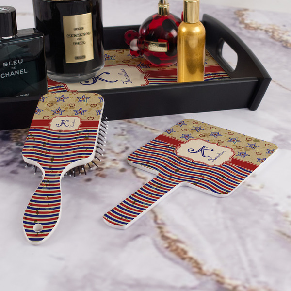 Vintage Stars & Stripes Hair Brush and Hand Mirror - Bathroom Scene