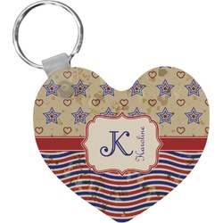 Vintage Stars & Stripes Heart Plastic Keychain w/ Name and Initial