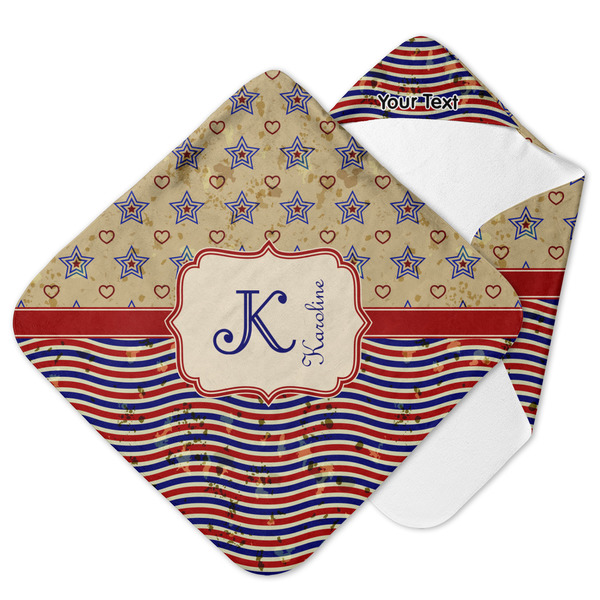 Custom Vintage Stars & Stripes Hooded Baby Towel (Personalized)