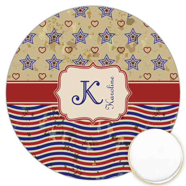 Custom Vintage Stars & Stripes Printed Cookie Topper - 3.25" (Personalized)