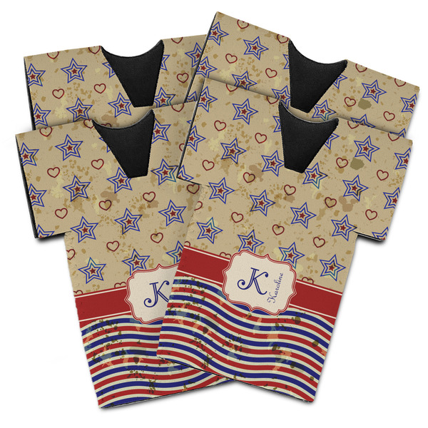 Custom Vintage Stars & Stripes Jersey Bottle Cooler - Set of 4 (Personalized)
