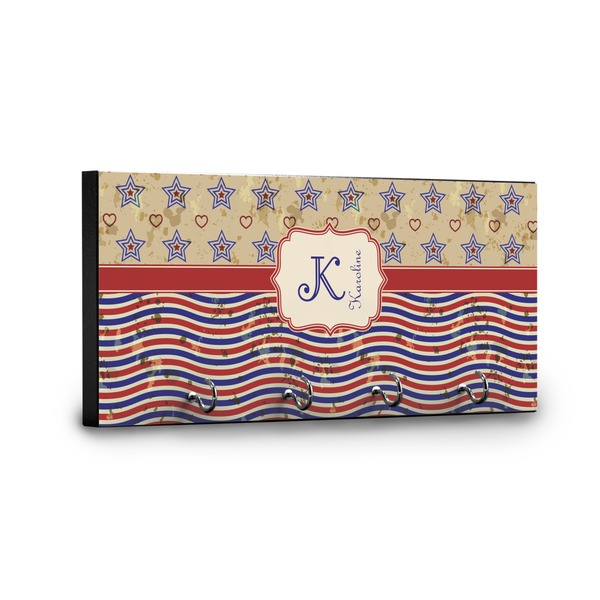 Vintage Stars & Stripes Key Hanger - Front View with Hooks