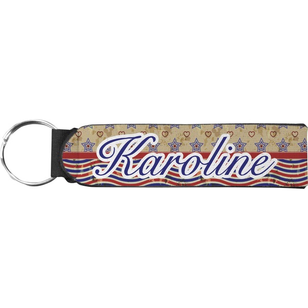 Custom Vintage Stars & Stripes Neoprene Keychain Fob (Personalized)