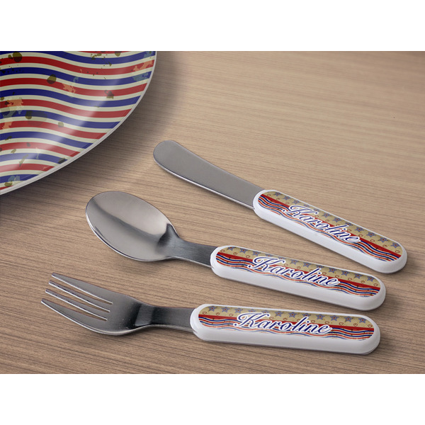 Vintage Stars & Stripes Kids Flatware w/ Plate