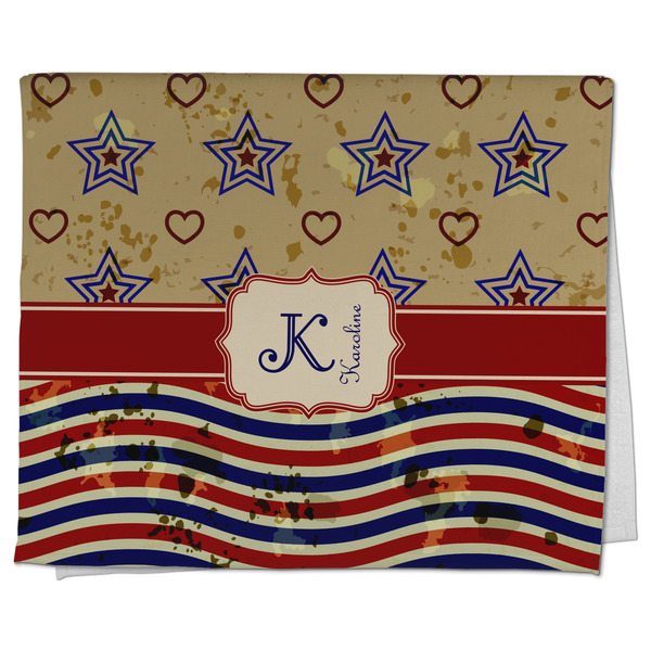 Custom Vintage Stars & Stripes Kitchen Towel - Poly Cotton w/ Name and Initial