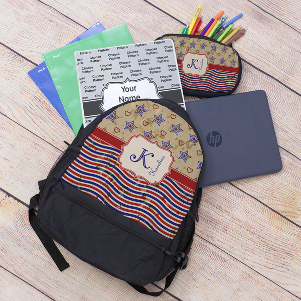 Vintage Stars & Stripes Large Backpack - Black - With Stuff