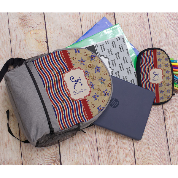 Vintage Stars & Stripes Large Backpack - Gray - With Stuff