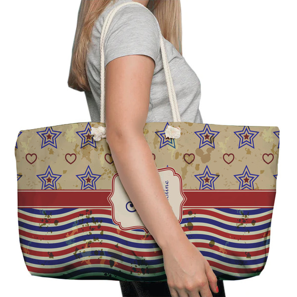 Vintage Stars & Stripes Large Rope Tote Bag - In Context View