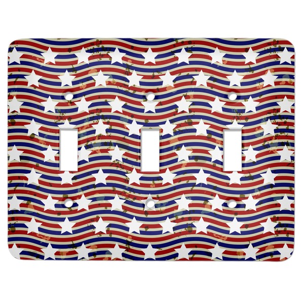 Custom Vintage Stars & Stripes Light Switch Cover (3 Toggle Plate)
