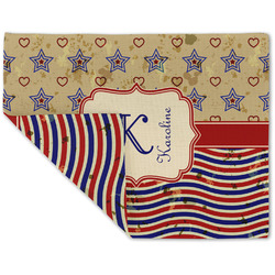 Vintage Stars & Stripes Double-Sided Linen Placemat - Single w/ Name and Initial