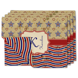 Vintage Stars & Stripes Linen Placemat w/ Name and Initial