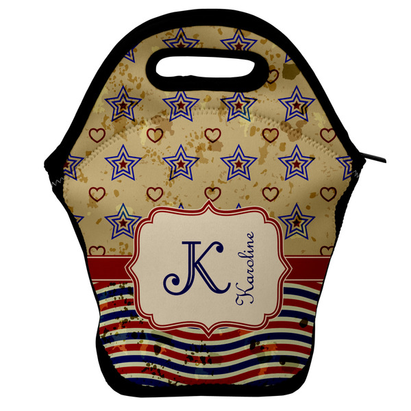 Custom Vintage Stars & Stripes Lunch Bag w/ Name and Initial